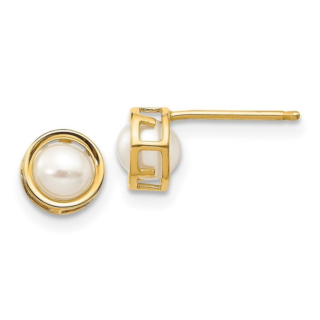 Curata 14k Yellow Gold Polished 5mm Bezel-set Freshwater Cultured Pearl Stud Earrings