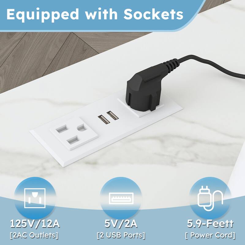 75" Kitchen Island with Extendable Table & Power Outlet - Rolling Storage Cart with Marble Top & Cabinet for Dining Room