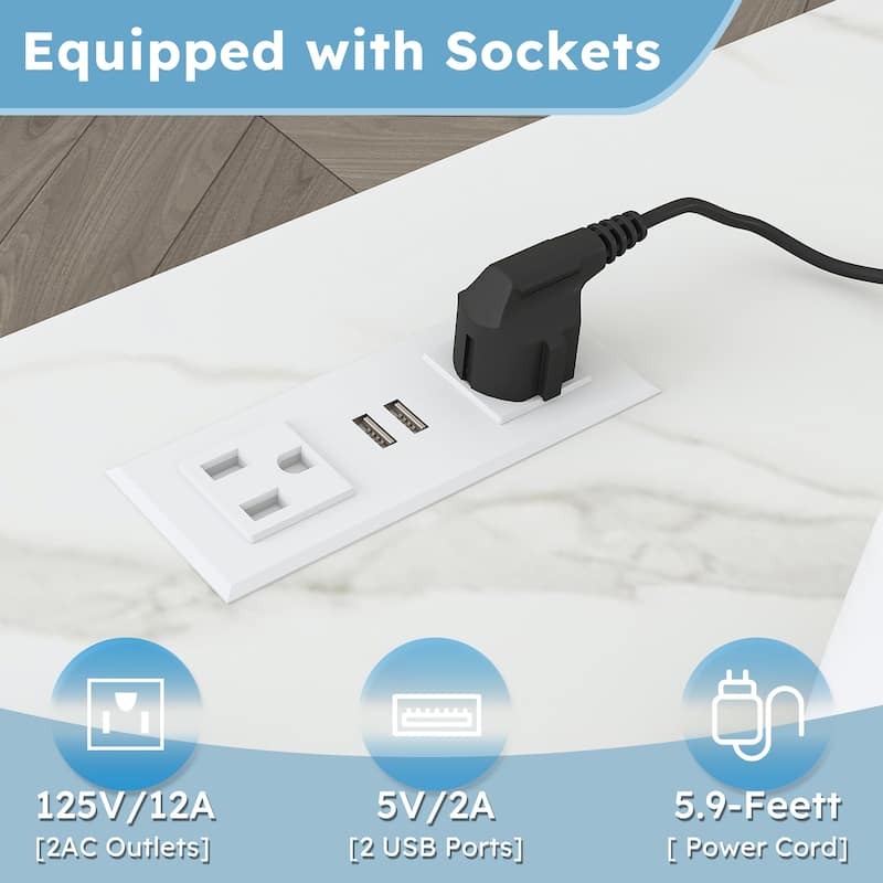 Roomfitters 75 Inch Kitchen Island with Extendable Dining Table, Rolling Kitchen Cart with Power Outlet & Storage Cabinet, Black