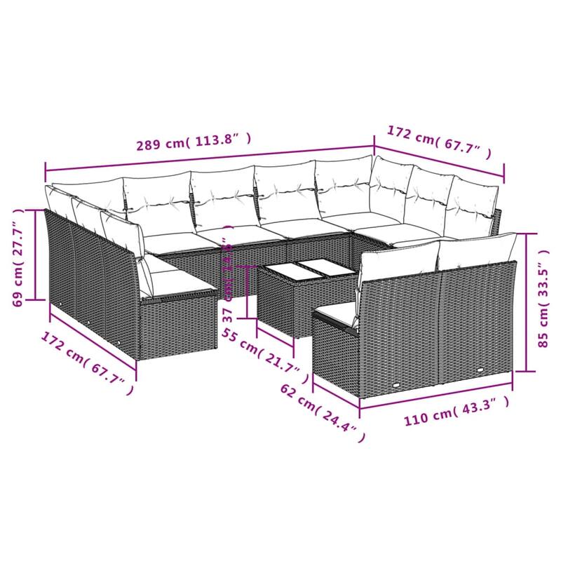 vidaXL Garden Sofa Set Brown - 21.7 x 21.7 x 14.6