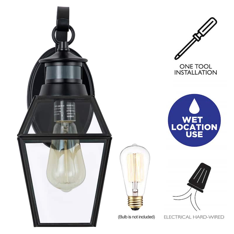 1-Light Black Metal and Copper Motion Sensing Dusk to Dawn Outdoor Wall Lantern