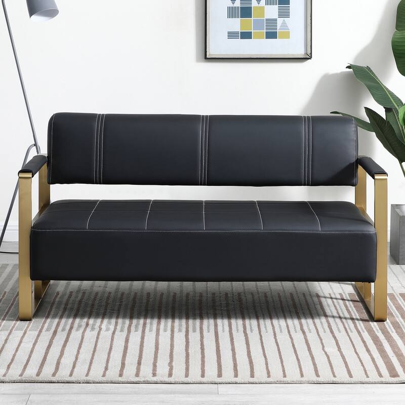 57.9" Width Upholstery Faux Bonded Leather Loveseat Sofa