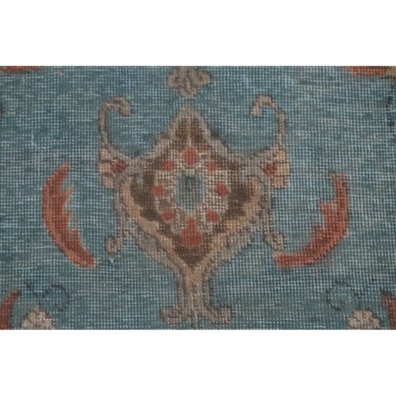 Distressed Over-Dyed Tabriz Persian Rug Antique Blue Wool Carpet - 9'5"x 11'10"