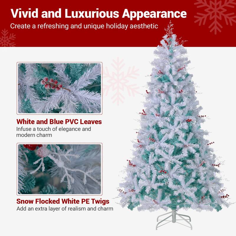 Gymax 7 FT Pre-Lit Artificial Christmas Tree w/855 Snow Flocked Branch