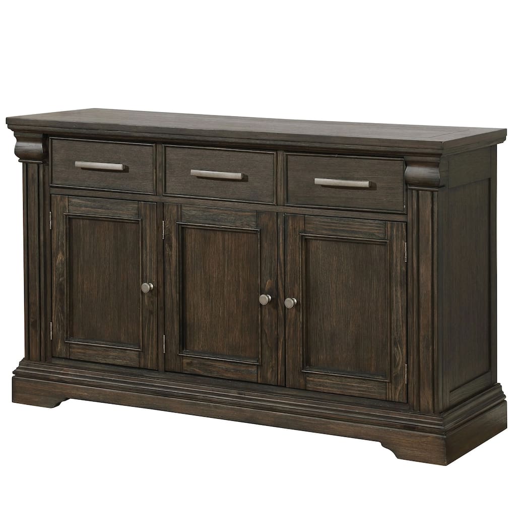 60 Inches 3 Drawer Wooden Server with 3 Doors, Brown