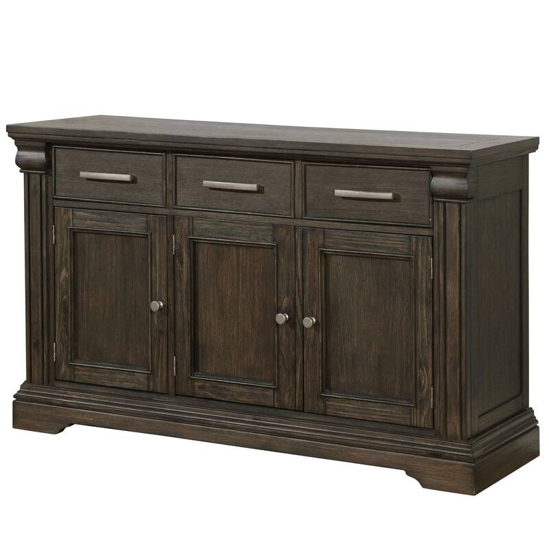 60 Inches 3 Drawer Wooden Server with 3 Doors, Brown