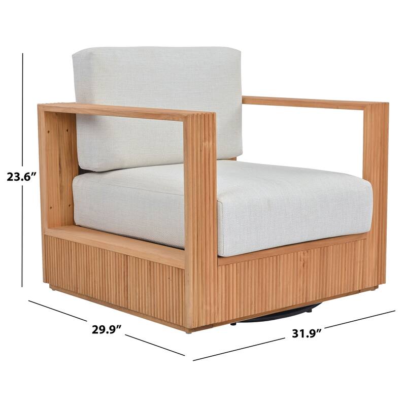 SAFAVIEH Couture Saint Lucia Reeded Teak Wood Swivel Patio Chair - 32"W x 30"D x 24"H