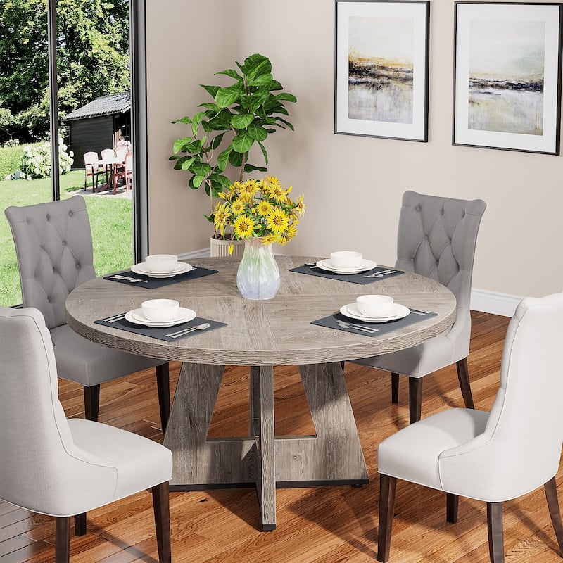 Round Dining Table for 4, 47 Inch Farmhouse Kitchen Table Small Dinner Table