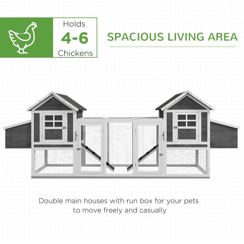 PawHut Dual Wooden Chicken Coop with Garden Bed, Large Outdoor Hen House with Nesting Boxes Removable Trays, Ramps Run