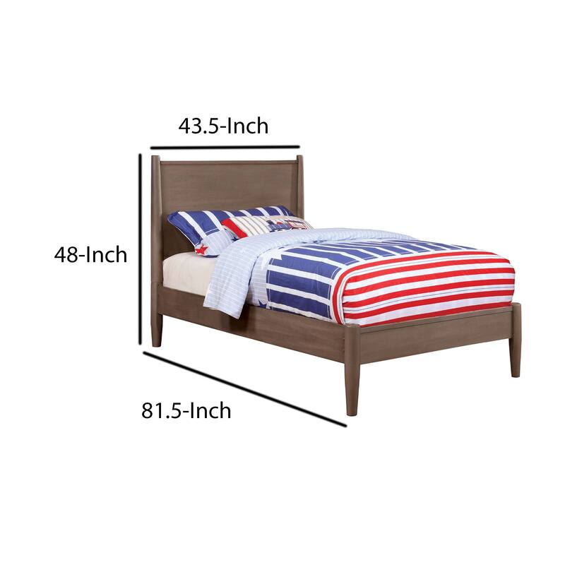 Wooden Transitional Twin Bed with Round Tapered Legs, Gray