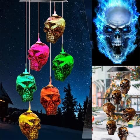1 PC LED Halloween Wind Chime Solar Skull Decorative Lights In The Garden Waterproof Hanging Lights