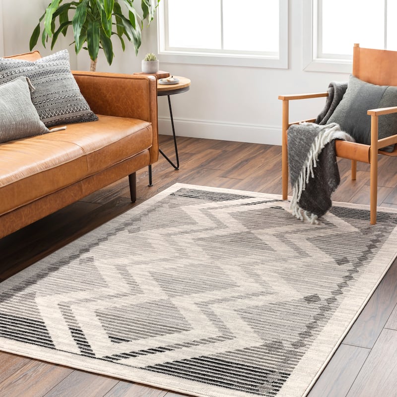 Livabliss Pisa Modern Zigzag Area Rug - 7' 10" x 10' - Beige/Grey
