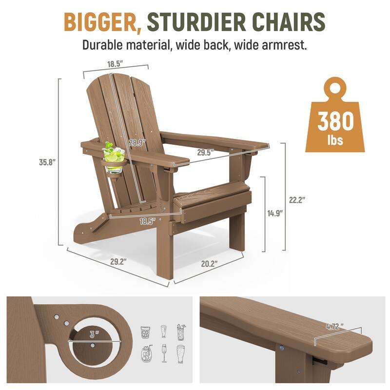 3-Position Reclining Folding Outdoor Chair – PE Wood Grain, Weather-Resistant