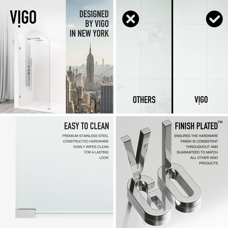 VIGO Arden 34" W x 78" H Frameless Fixed Shower Screen