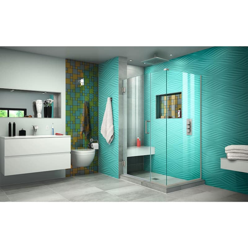 DreamLine Unidoor Plus 38 in. W x 30 3/8 in. D x 72 in. H Frameless Hinged Shower Enclosure - 30.38" x 38" - Brushed Nickel Finish