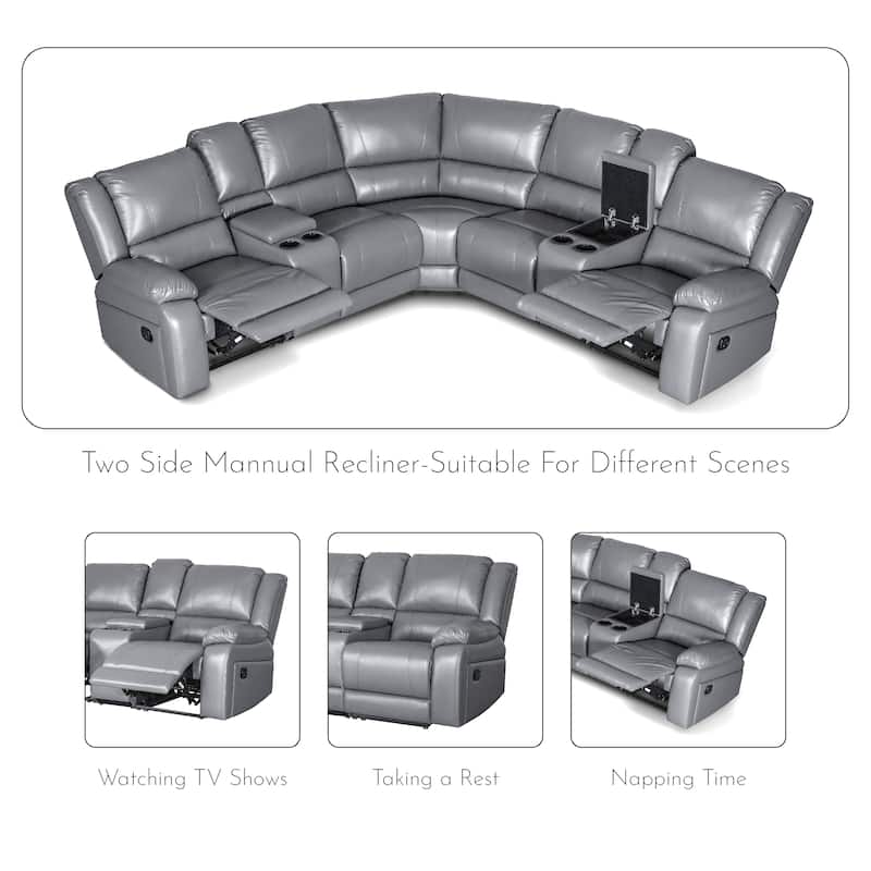 108" W Modern Contemporary Faux Leather 7 Piece Sectional Recliners
