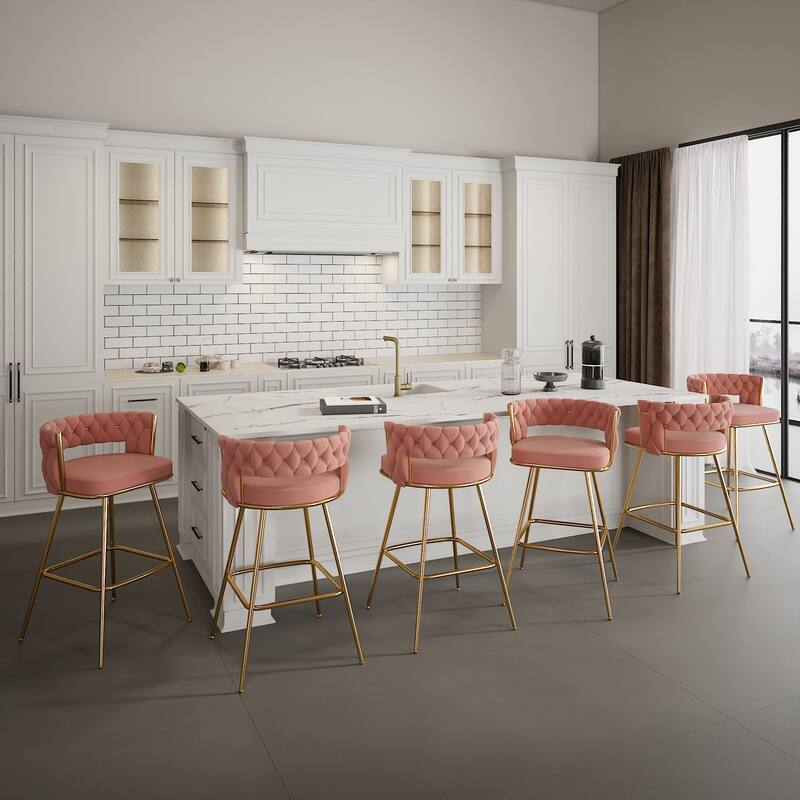 Javlergo Set of 2/4/6 Counter Height Bar Stools, 26.77" Upholstered Woven Back Bar Chairs with Armrests and Footrest