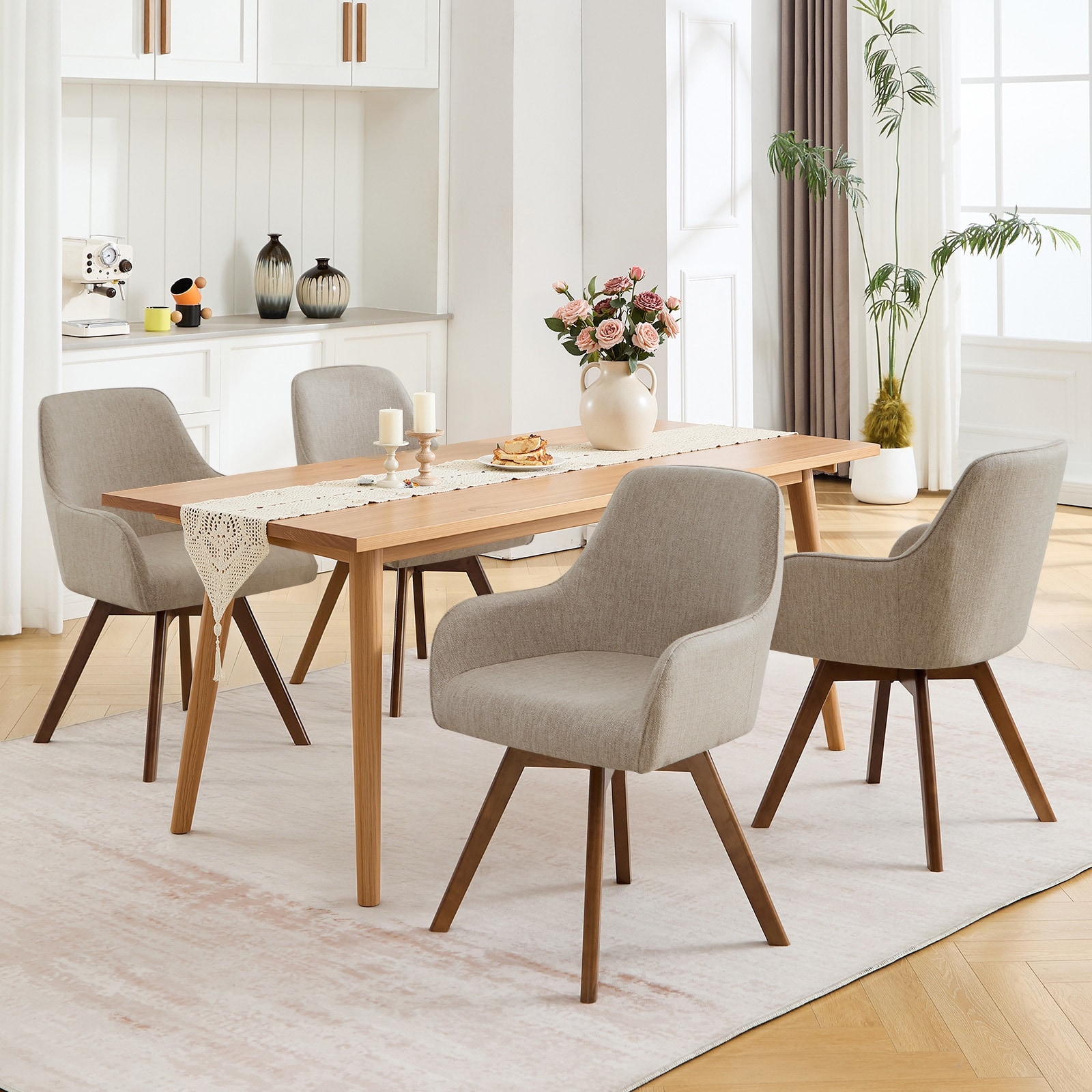 Upholstered Swivel Dining Chairs Set of 2 Armchair with Solid Beech Wood Legs - 33.3" H x 23.2" W x 22.4" D