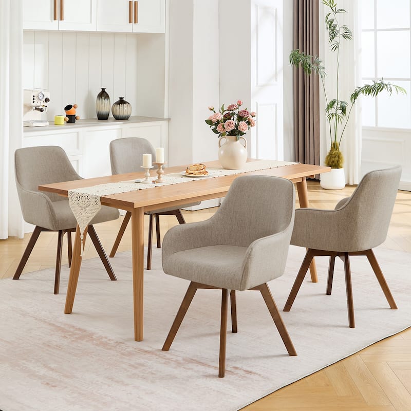Swivel Upholstered Dining Chair Set of 2 Armchair with Beech Wood Legs - 33.3" H x 23.2" W x 22.4" D - Set of 4 - Sand-Linen