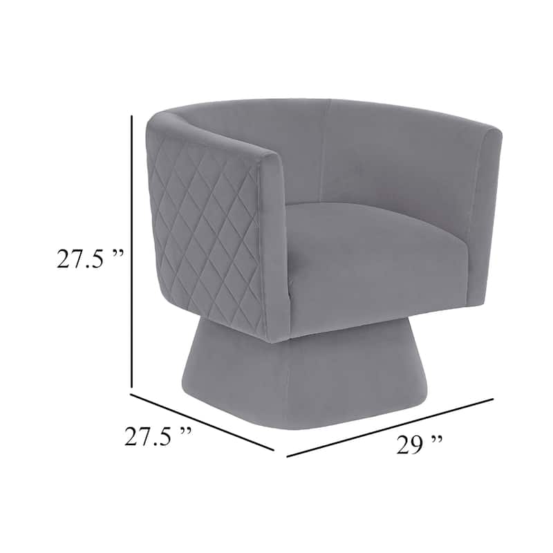 Cabe Swivel Accent Armchair, Diamond Stitch Back, Modern Gray Velvet
