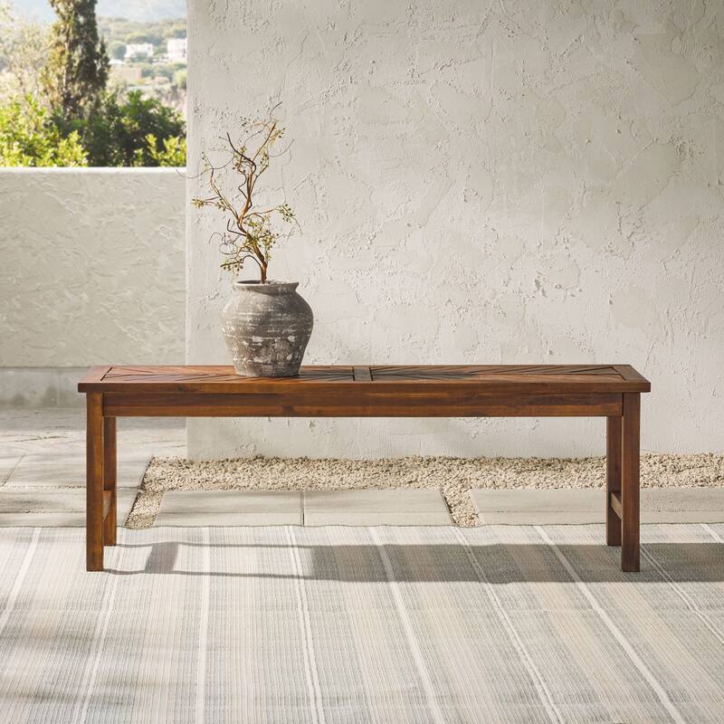 Walker Edison Elephant Point Acacia Wood Chevron Bench