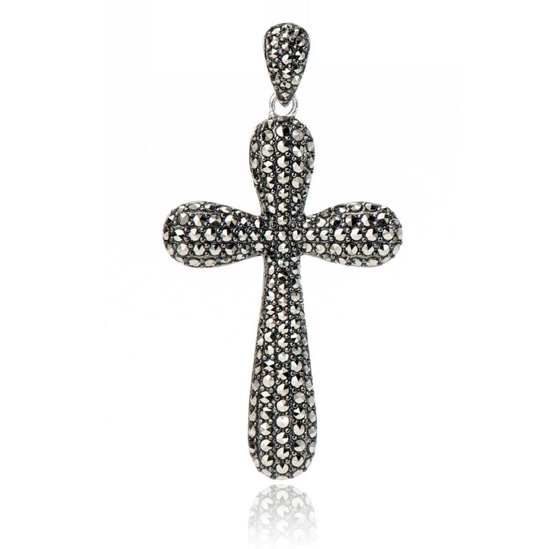 925 Sterling Silver Marcasite Gemstone Cross Pendant