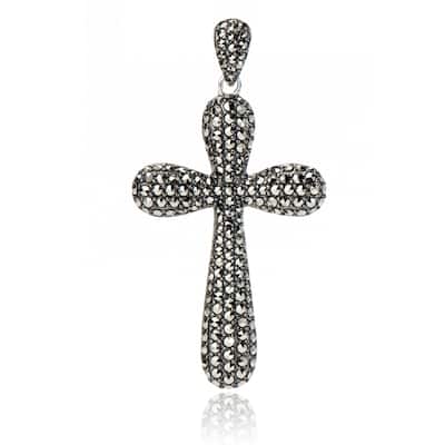 925 Sterling Silver Marcasite Gemstone Cross Pendant