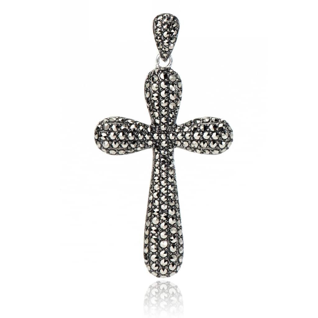 925 Sterling Silver Marcasite Gemstone Cross Pendant