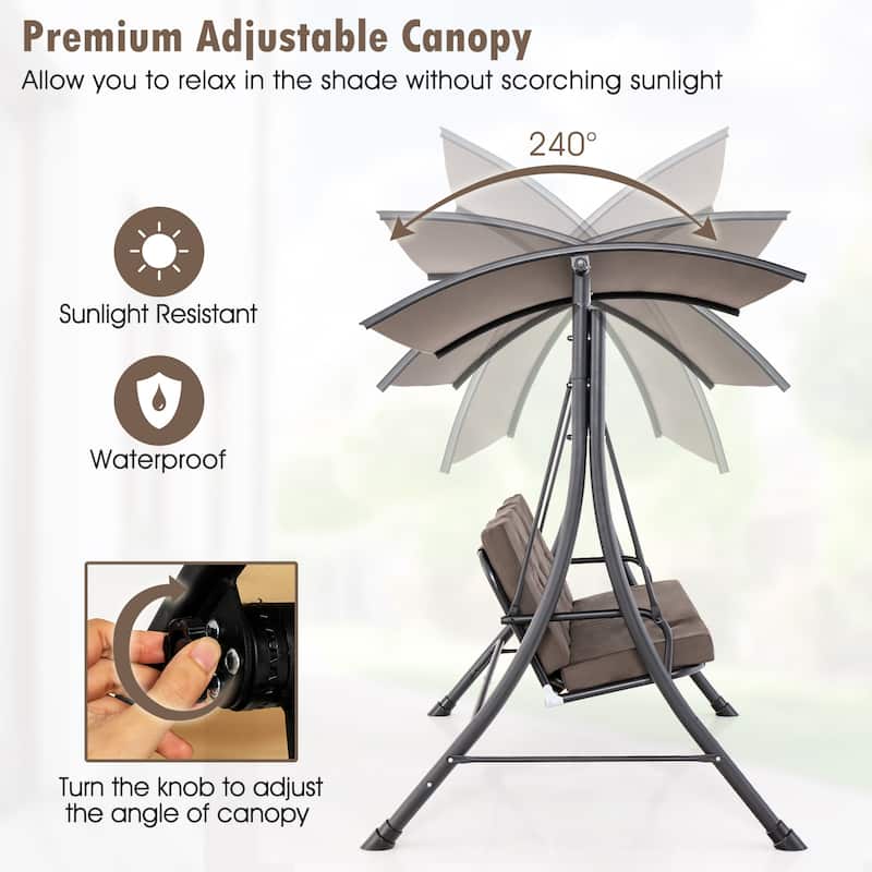 Costway 3-Seat Outdoor Porch Swing Adjustable Canopy Padded Cushions - See Details