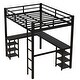 preview thumbnail 6 of 10, Multifunctional Design Loft Bed with Desk, Shelves, Ladder and Guardrails, Full Size, Black with Black Desk