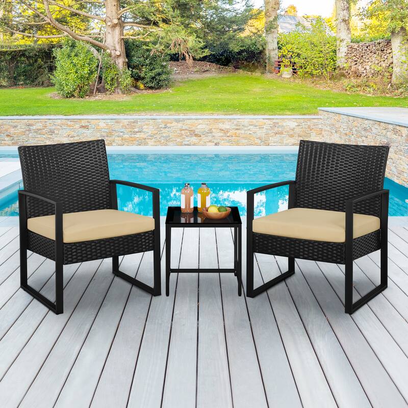 Yaheetech 3-Piece Bistro Set with Rattan Chairs for Patio and Balcony