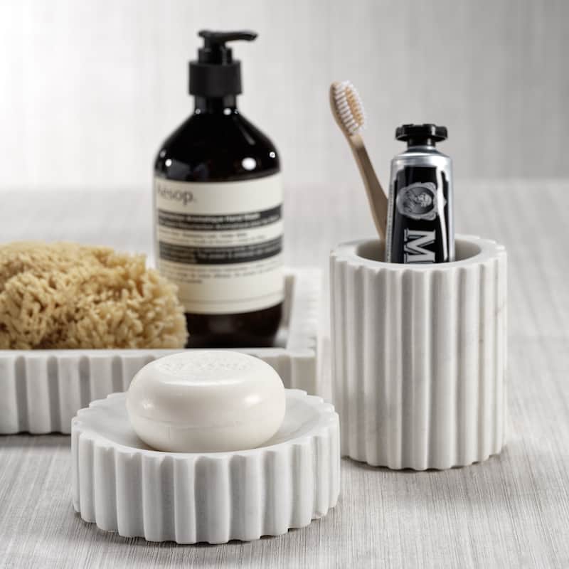 Calabria Fluted Marble Soap Dish - White