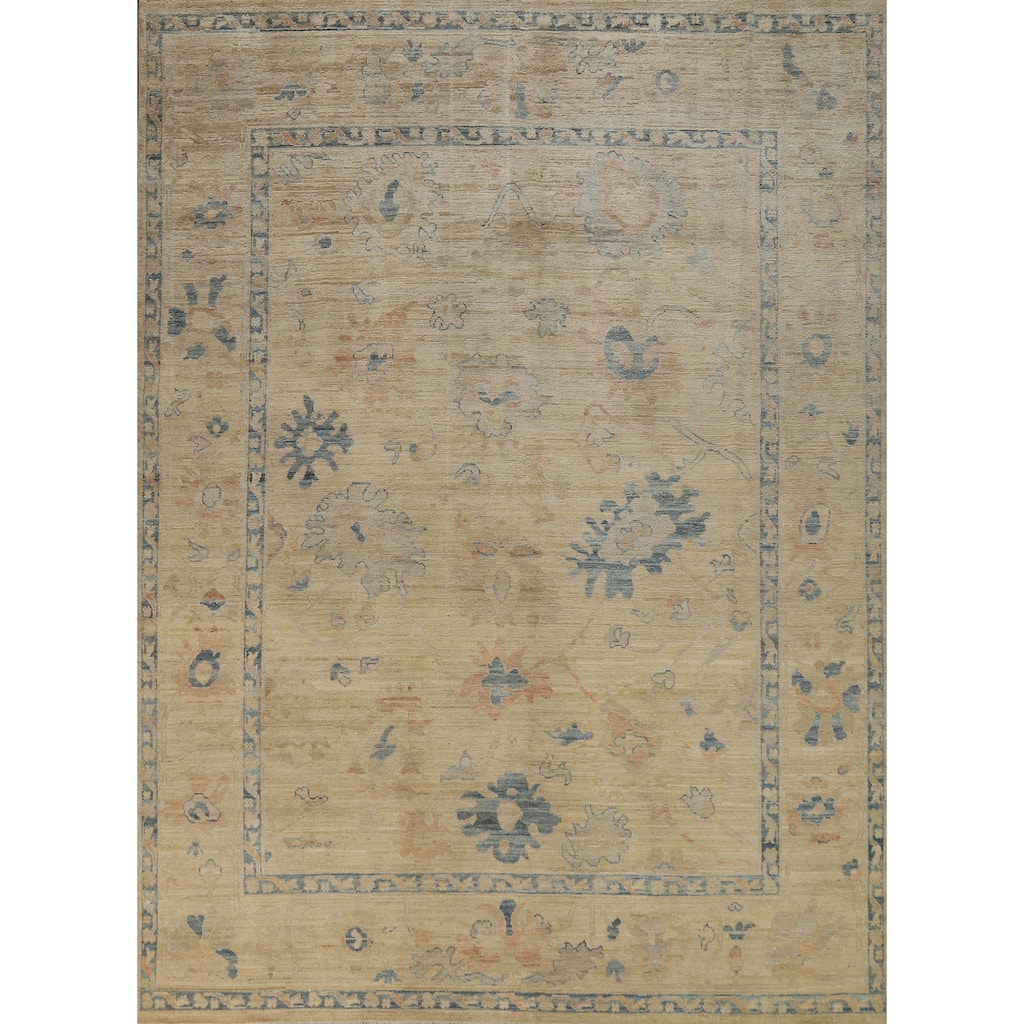 Yellow Floral Oushak Turkish Area Rug Hand-Knotted Wool Carpet - 7'11"x 10'0"