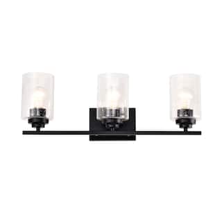 Matte Black 3-Light Vanity Lights with Seedy Glass
