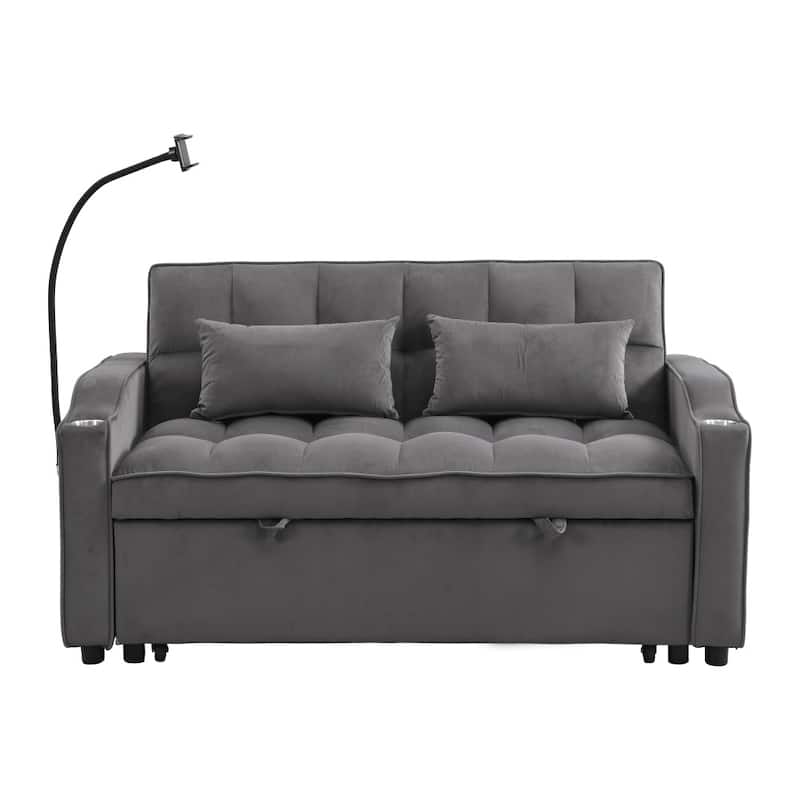 Modern Velvet Loveseat Futon Sofa with adjustable Reclining Backrest,Toss Pillows and Pockets