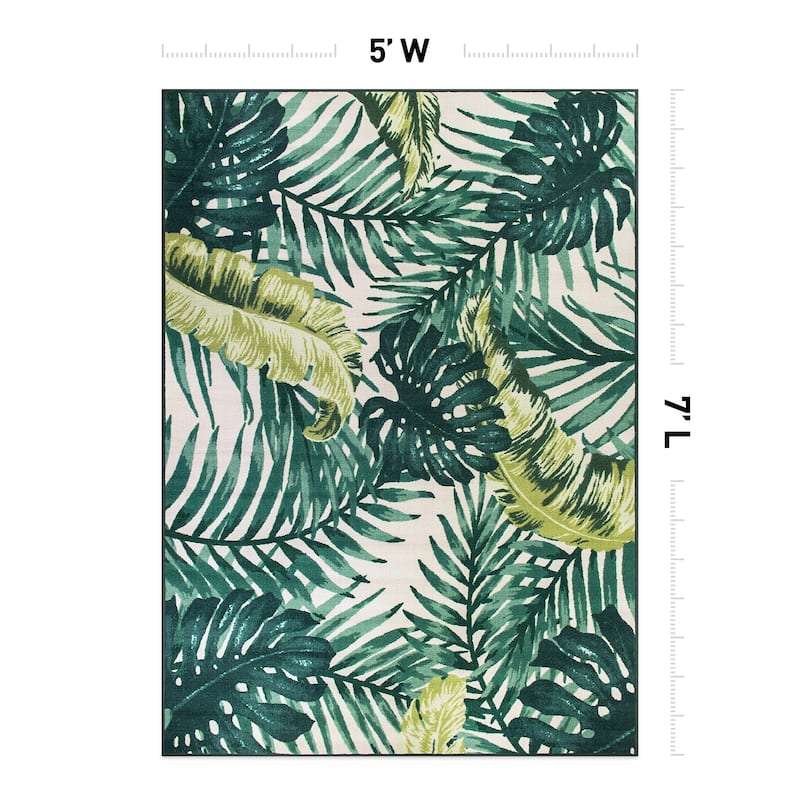 Contemporary Tropical Floral Leaves Non Slip Area Rug