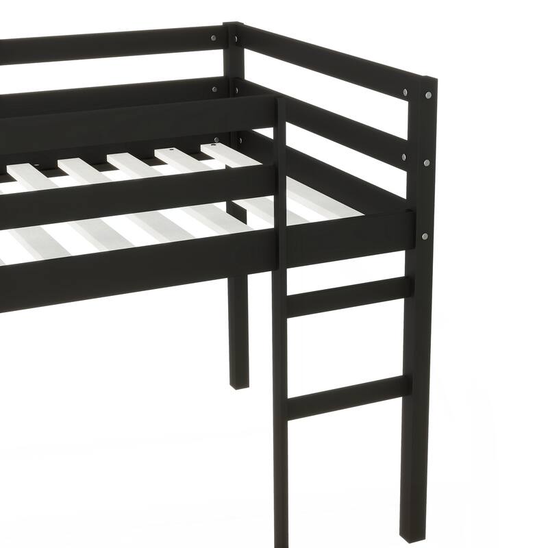 Solid Wooden, Rubber Wooden Twin Loft Bed with Ladder, Bed Platform of Strengthened Slats