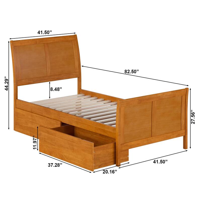 AFI Portland Solid Wood Platform Bed with Matching Footboard and Storage Drawers