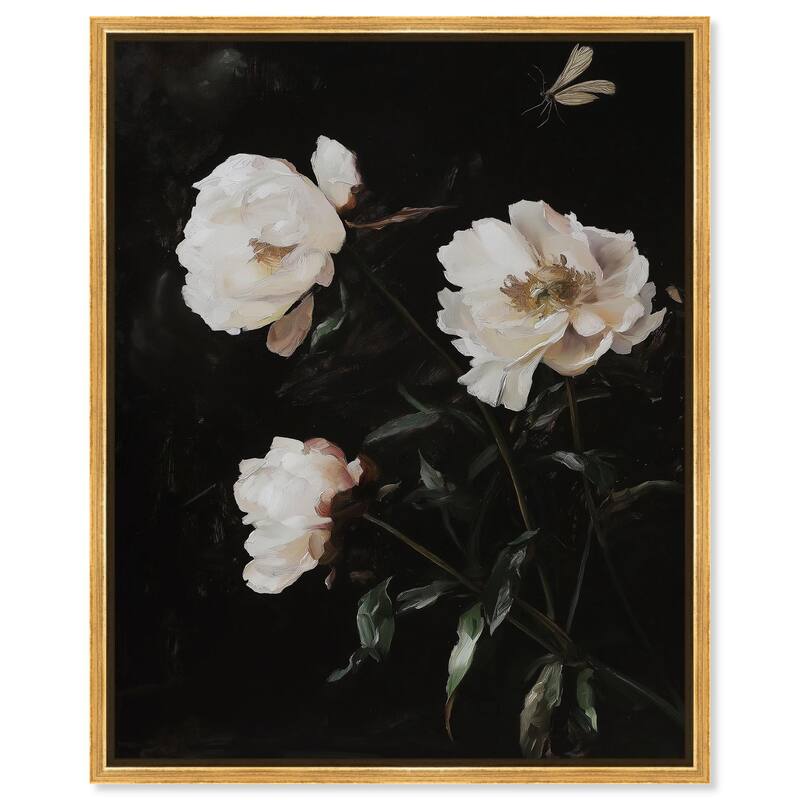 White Peony Nocturne Canvas by Art Remedy - Gold - 16" x 20"