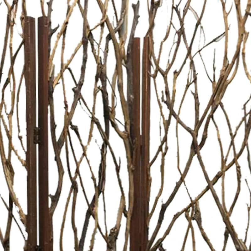 HomeRoots 70" Brown Wood Branches Folding Three Panel Screen Room Divider - 58' X '70' X '1