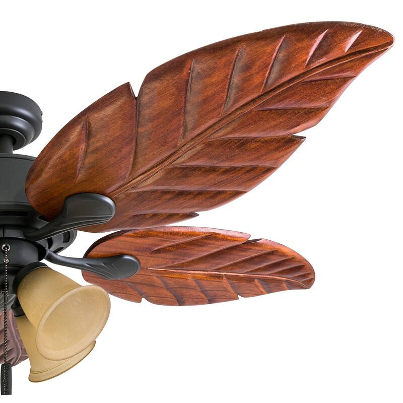52" Honeywell Royal Palm Bronze LED Ceiling Fan with Light, Hand Carved Solid Wood Blades
