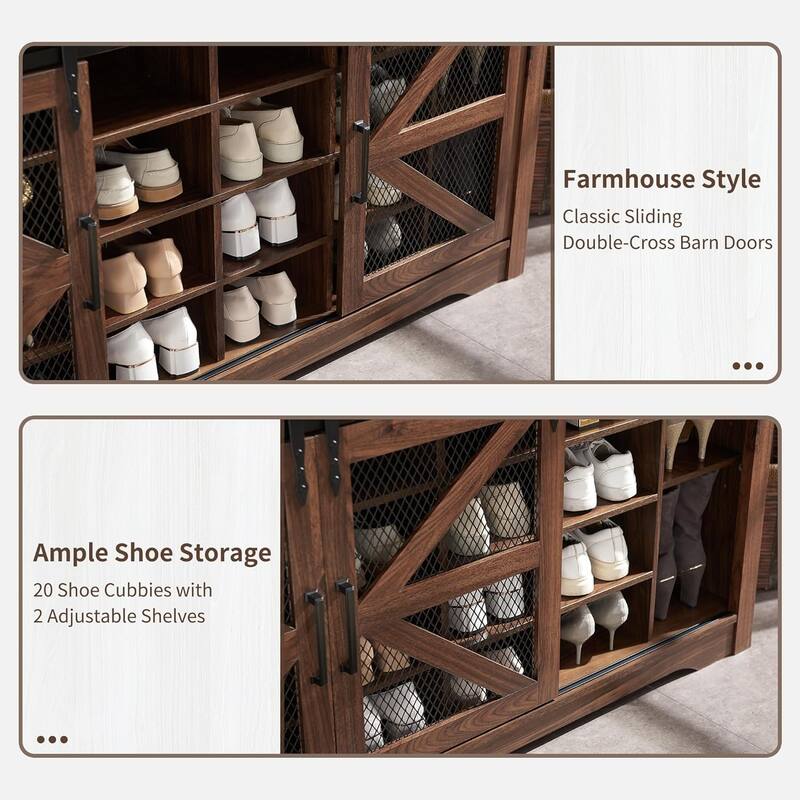 Farmhouse Entryway Bench with Coat Rack, with Shoe Storage Bench