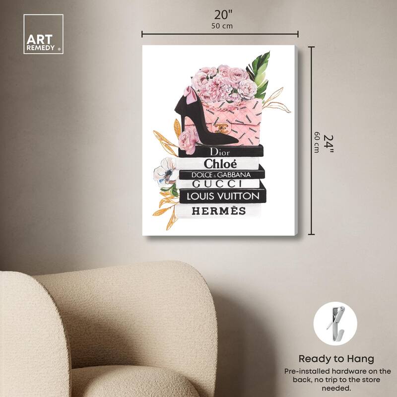Floral Books Stack Canvas by Art Remedy, Gallery Wrapped
