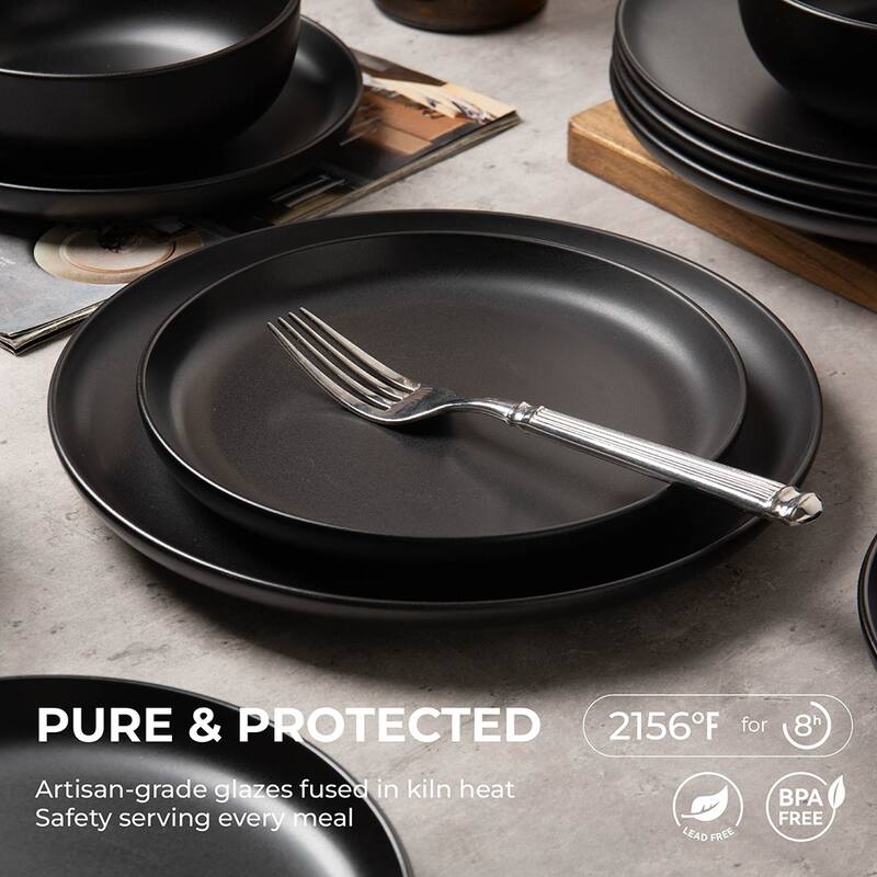12PC Stoneware Dinnerware Set, Microwave Dishwasher Safe Stackable