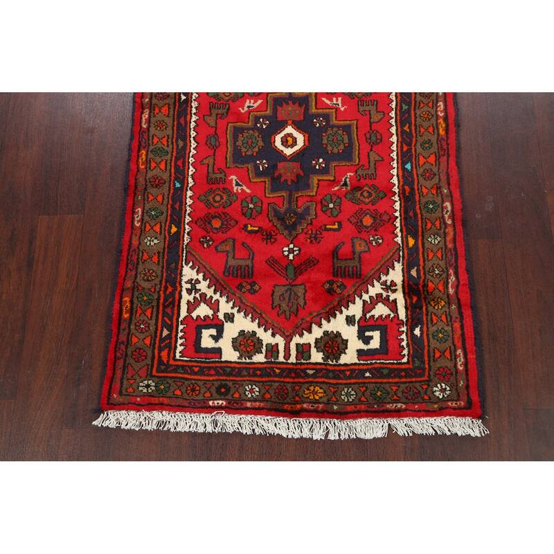 Tribal Geometric Hamedan Persian Area Rug Handmade Wool Carpet - 3'1" x 4'11"