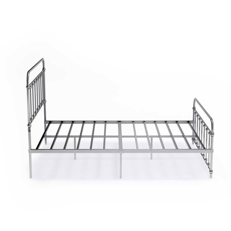 Full Size Bed Frame with Metal Legs - Sturdy Platform Bed - Silver Finish - Easy Assembly