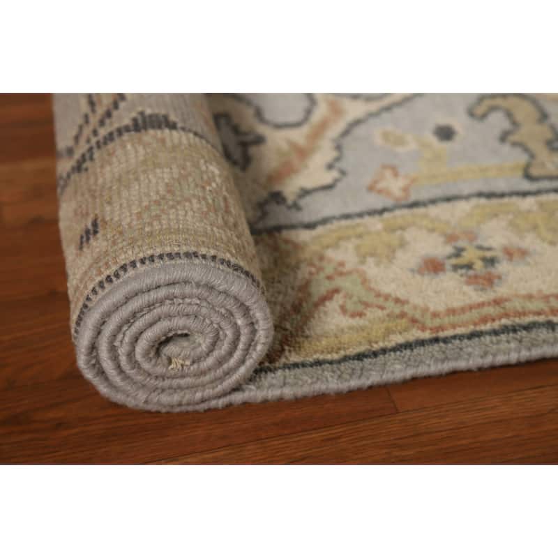 Oushak Indian Runner Rug Handmade Grey Floral Wool Carpet - 2'7"x 9'11"