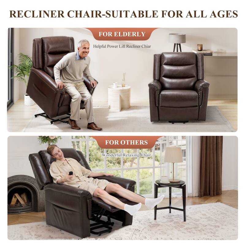 Power Lift Recliner Chair with Massage & Heat - PU Leather Electric Lift Chair for Living Room
