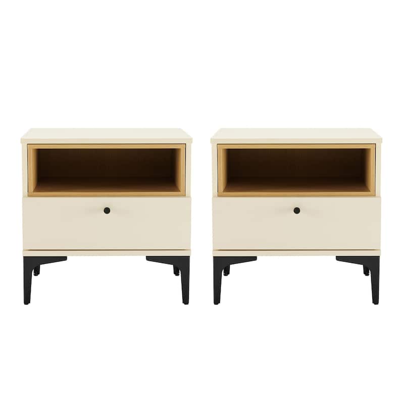 Manhattan Comfort Modern Amara 1 Drawer Metal Leg Nightstand Set of 2