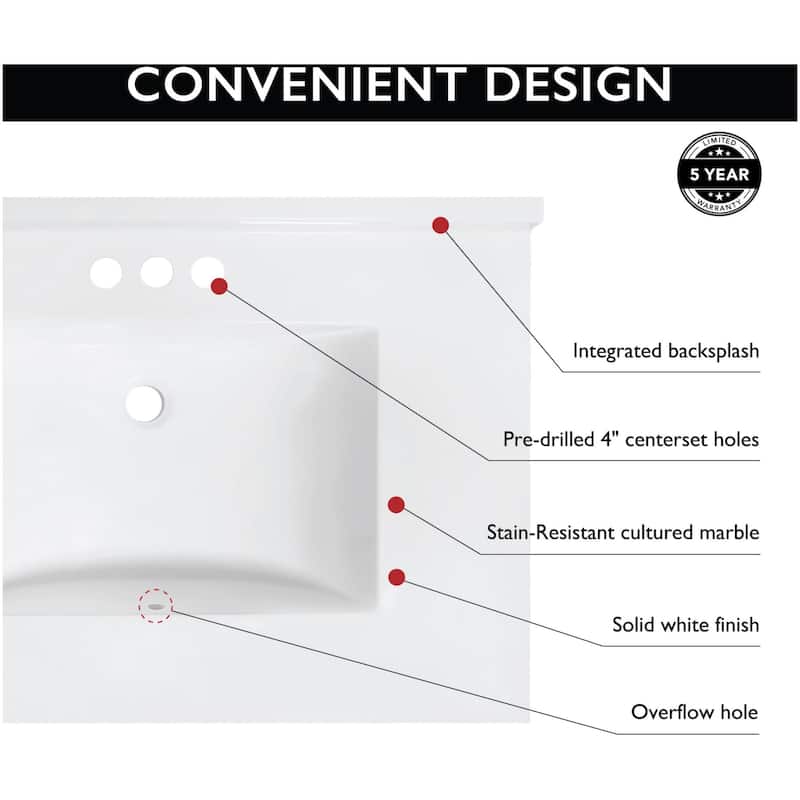 Design House 630228 Camilla 31" Cultured Marble Vanity Top with